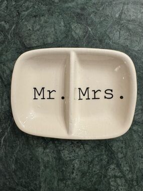 NWT Creative Co-Op Divided Mr. & Mrs. Ceramic m Dish